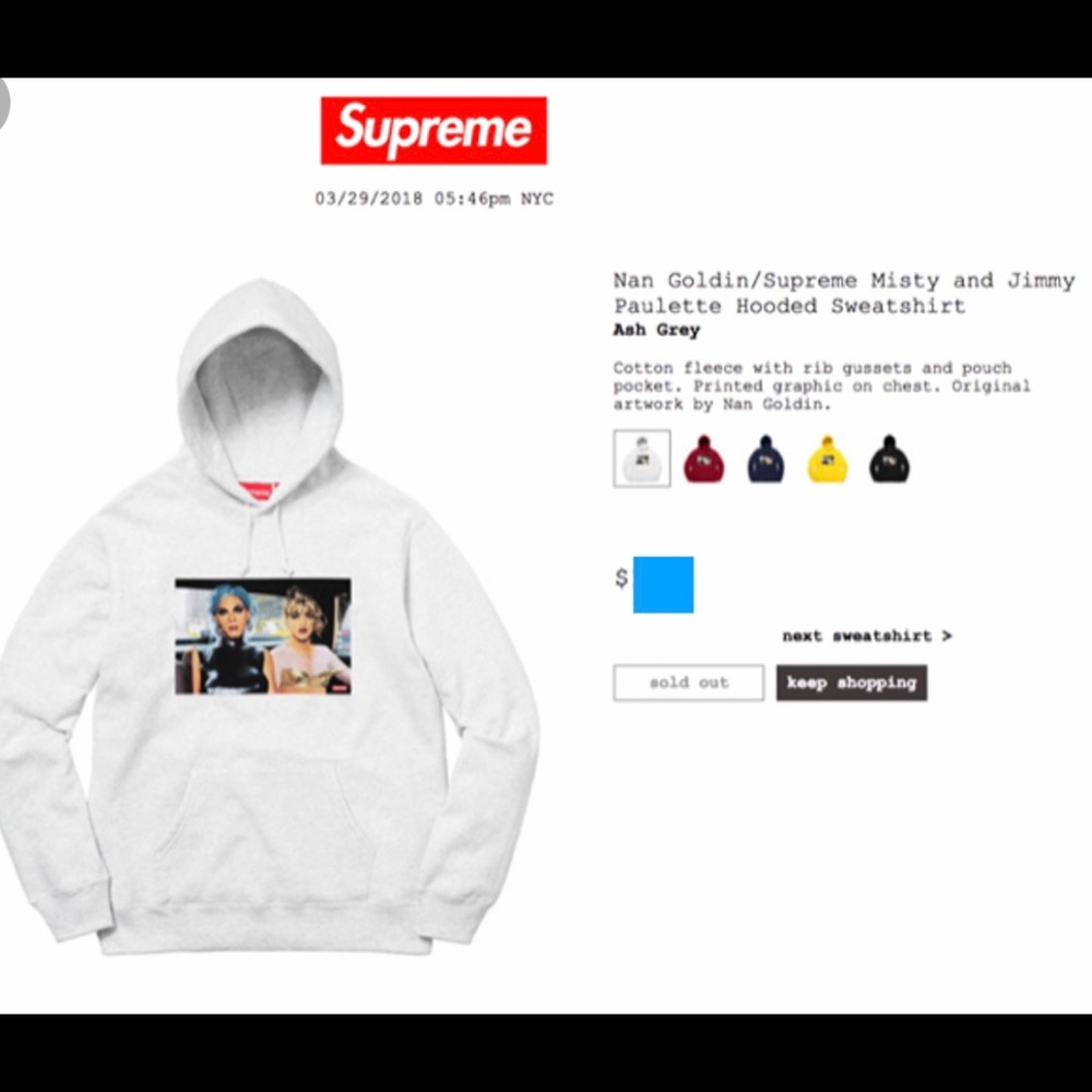 Supreme hoody. Ash gray (very light gray). Size L